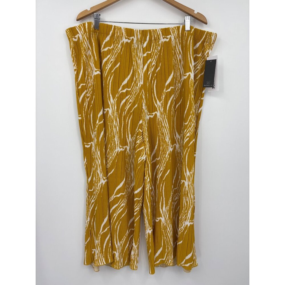 Rafaella Crop Wide Leg Crinkle Pant Golden Spice Yellow White 3X NEW
